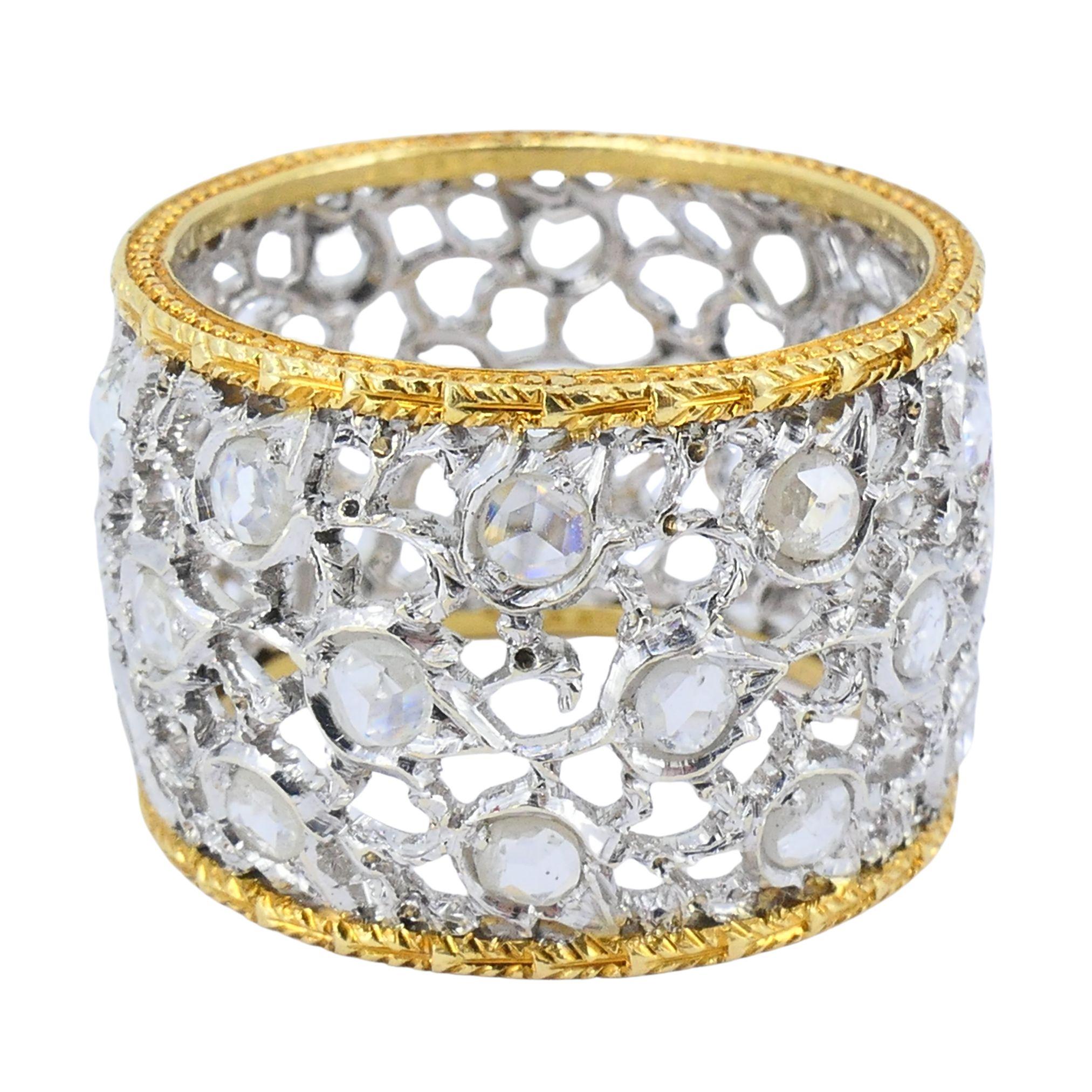 Vintage Buccellati 18k Zweifarbig Gold Diamond Open Work Band Ring im Angebot