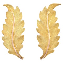 Vintage Buccellati 18K Yellow Gold Oak Leaf Statement Earrings