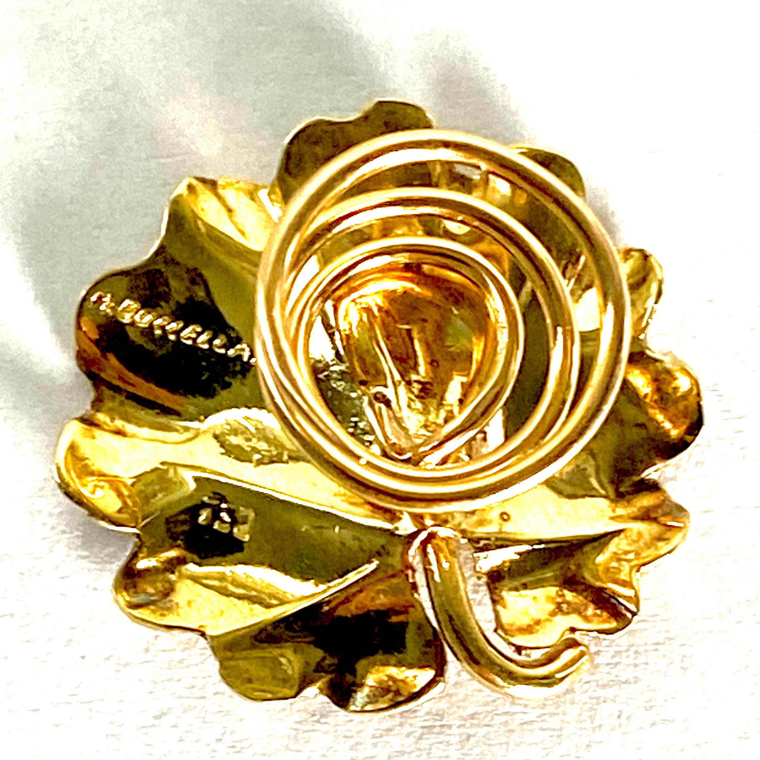 Vintage Buccellati 18K Yellow Gold Textured Leaf Collar Button Brooch For Sale 2