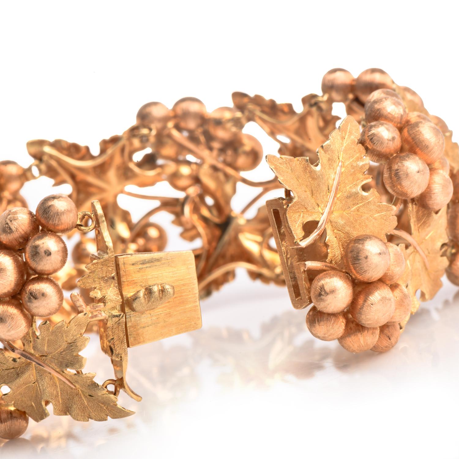 Vintage Buccellati 1970s 18K Gold Grape Leaf Link Statement Bracelet 1