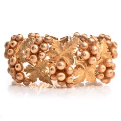 Vintage Buccellati 1970s 18K Gold Grape Leaf Link Statement Bracelet