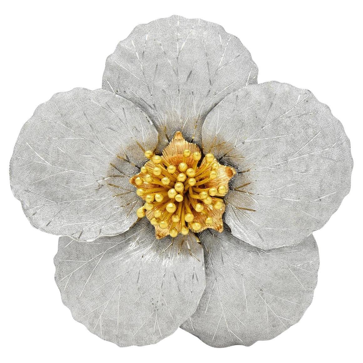 Vintage Buccellati 1990 Broche Flori Magnolia en or tricolore 18K