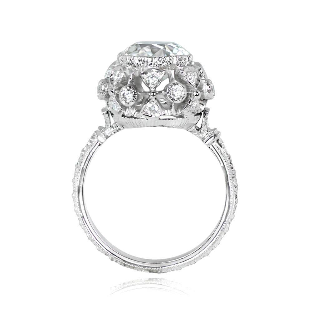 This is a stunning buccellati's vintage diamond engagement ring boasts a GIA-certified 2.23 carat old European cut diamond, set in a bezel atop a dome-shaped 18k white gold mounting with approximately 0.36 carats of round brilliant cut diamonds.