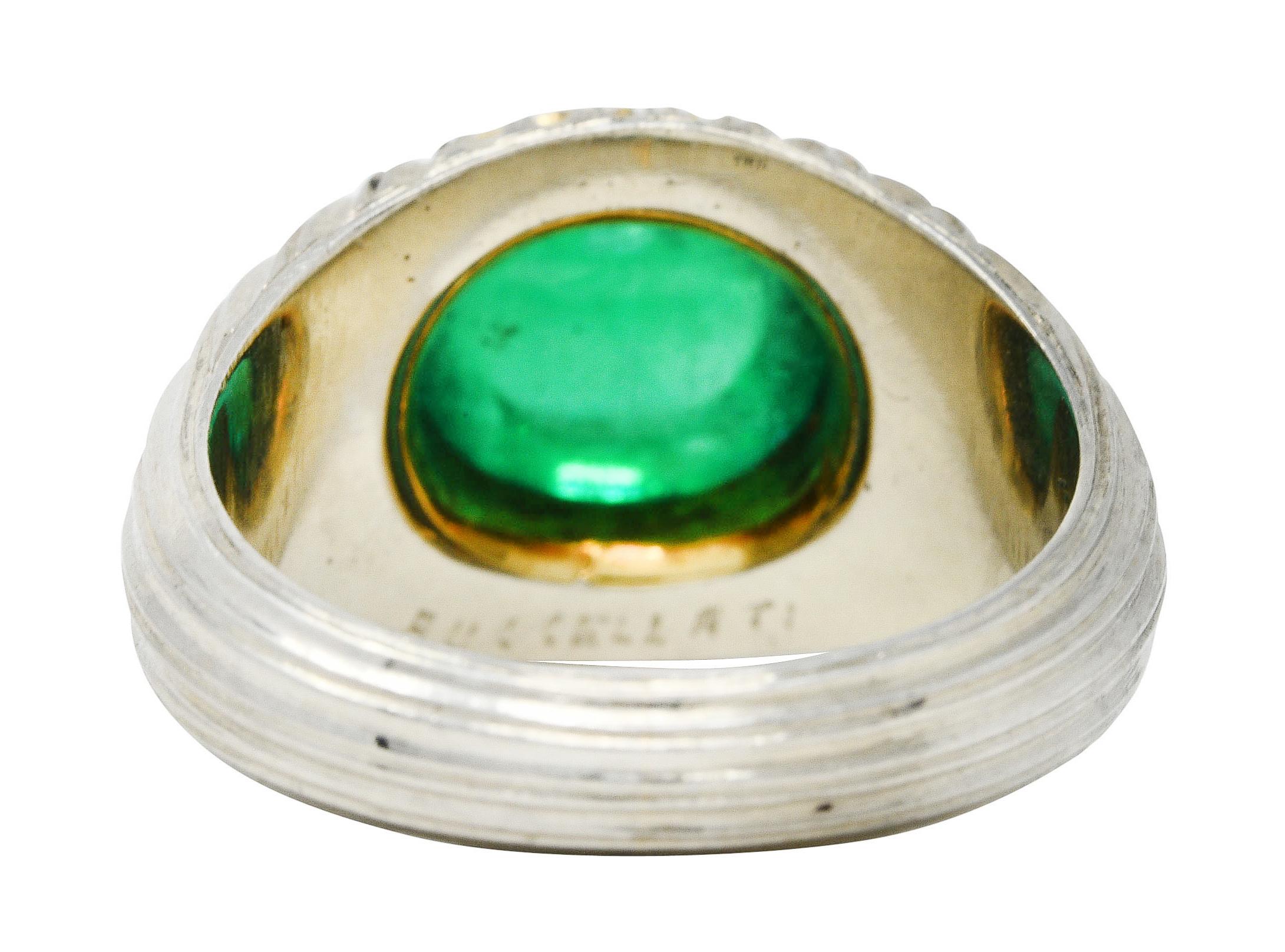 Contemporary Vintage Buccellati 4.83 Carats Emerald Cabochon 18 Karat Two-Tone Gold Ring