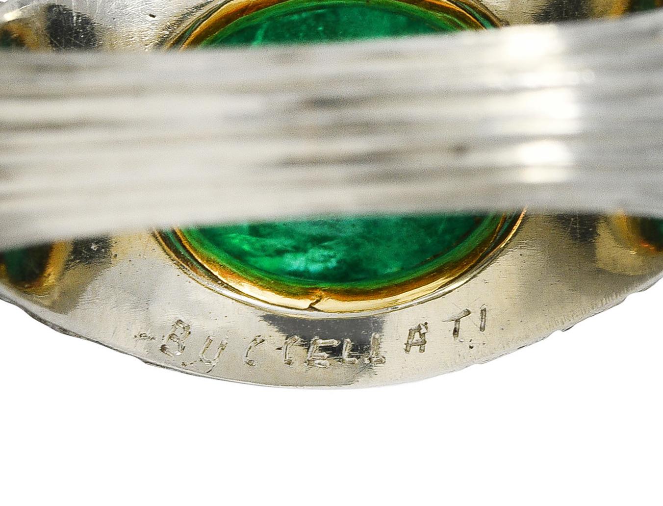 Women's or Men's Vintage Buccellati 4.83 Carats Emerald Cabochon 18 Karat Two-Tone Gold Ring