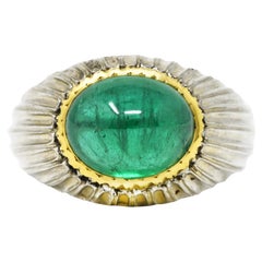 Vintage Buccellati 4.83 Carats Emerald Cabochon 18 Karat Two-Tone Gold Ring