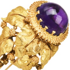 Vintage Buccellati Amethyst Acorn 18K Gold Brooch