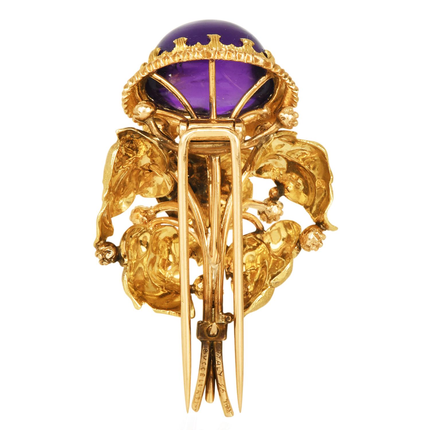 Broche Vintage Buccellati Améthyste Gland Or 18K Excellent état - En vente à Miami, FL