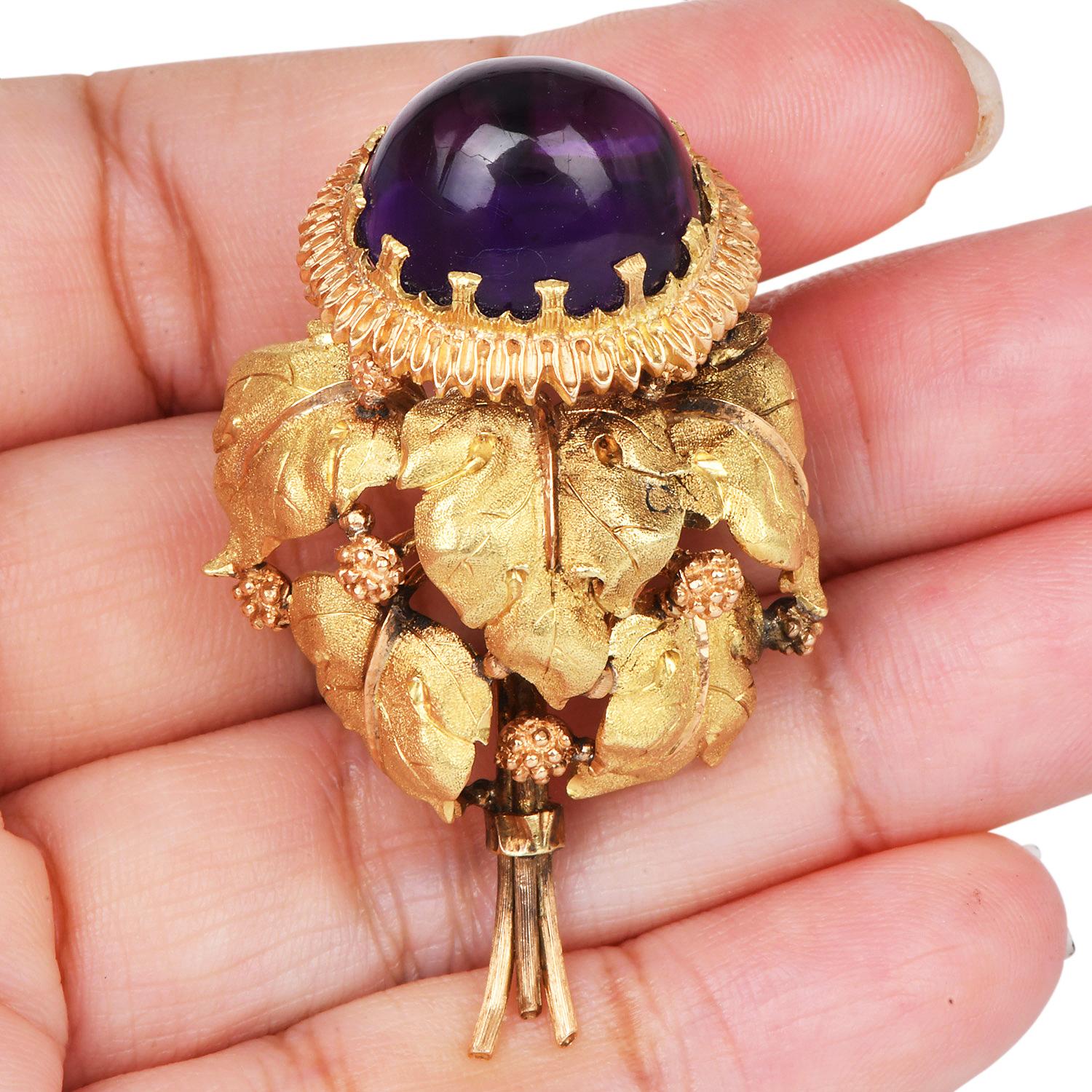 Broche Vintage Buccellati Améthyste Gland Or 18K Unisexe en vente