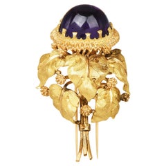 Spilla vintage in oro 18 carati con ghianda ametista di Buccellati