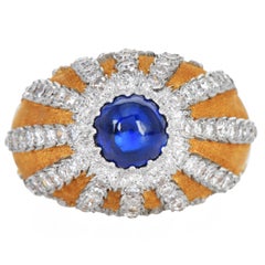 Vintage Buccellati Cabochon Sapphire Diamond Dome Ring, 18K Gold