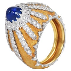 Vintage Buccellati Cabochon Sapphire Diamond Dome Ring, 18K Gold