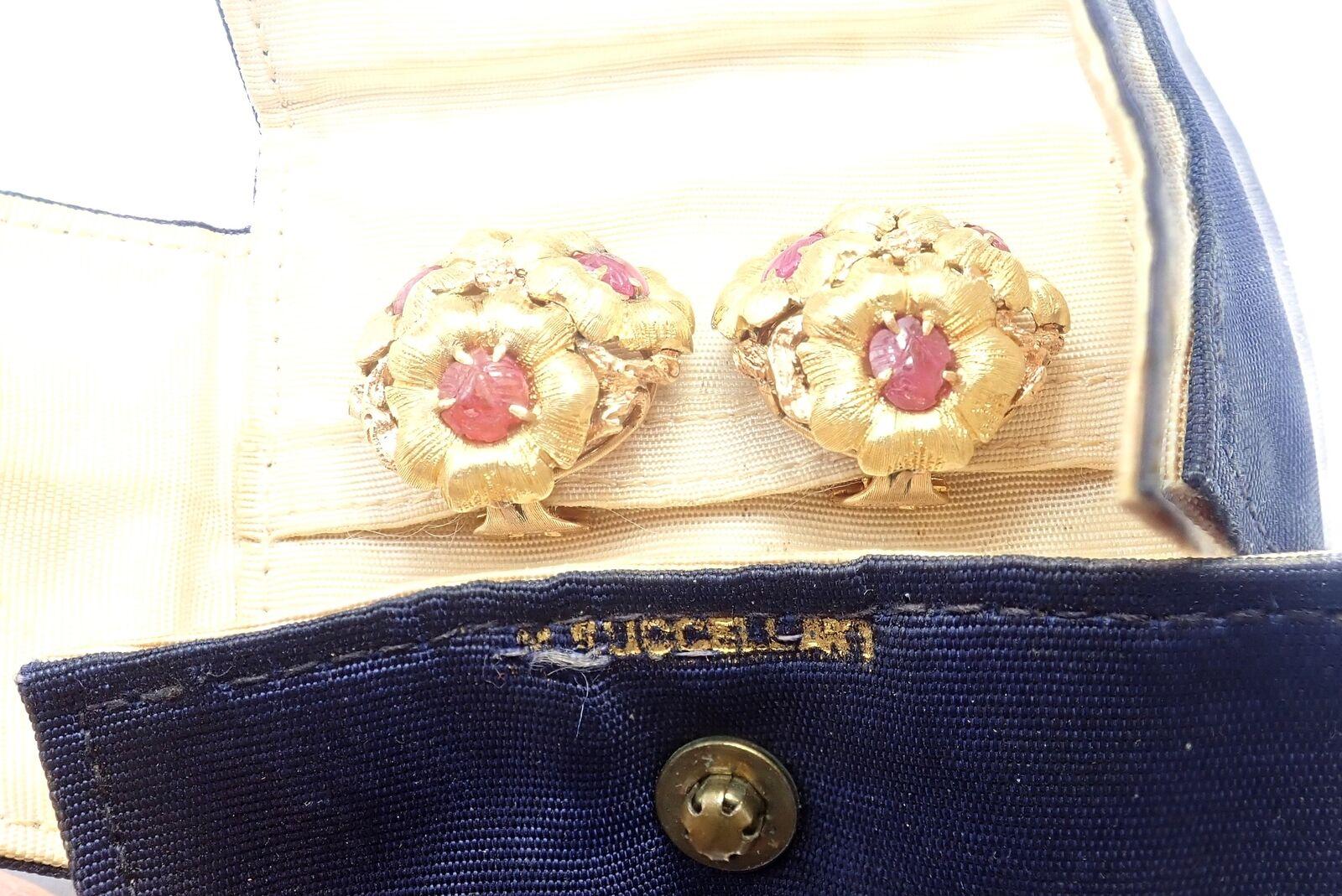 Vintage Buccellati Carved Ruby Flower Yellow Gold Earring For Sale 7