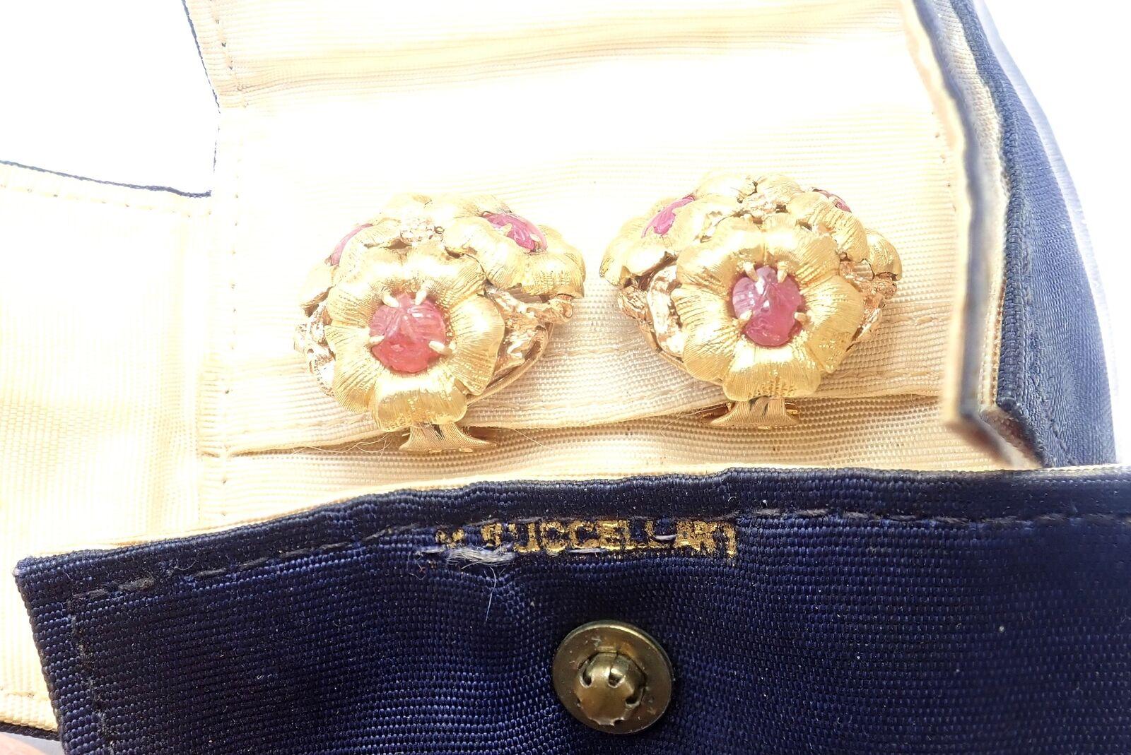 Vintage Buccellati Carved Ruby Flower Yellow Gold Earring For Sale 7