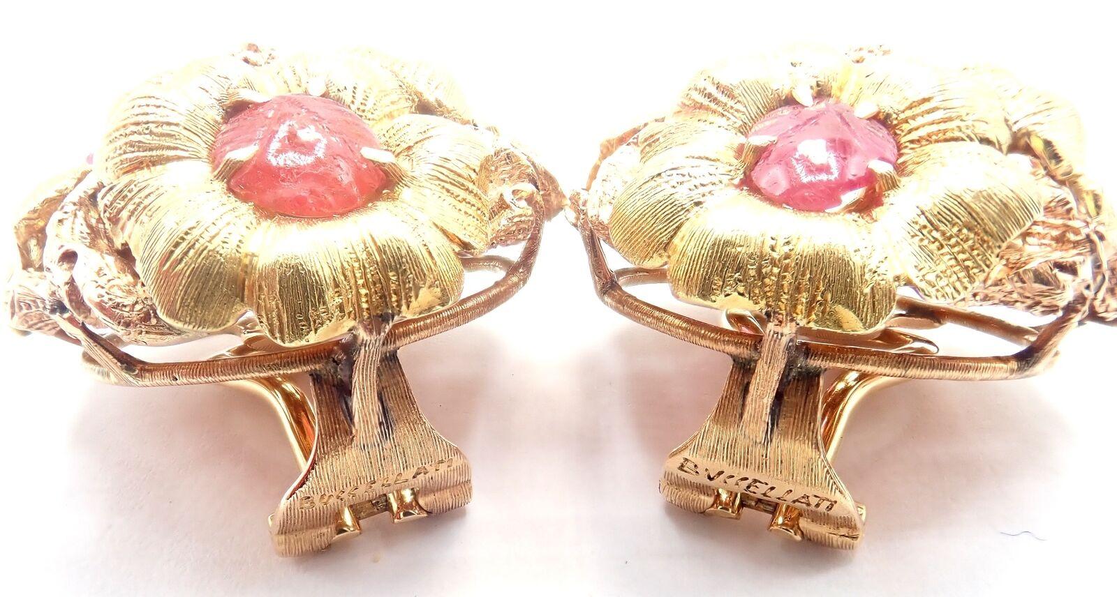 Vintage Buccellati Carved Ruby Flower Yellow Gold Earring For Sale 4