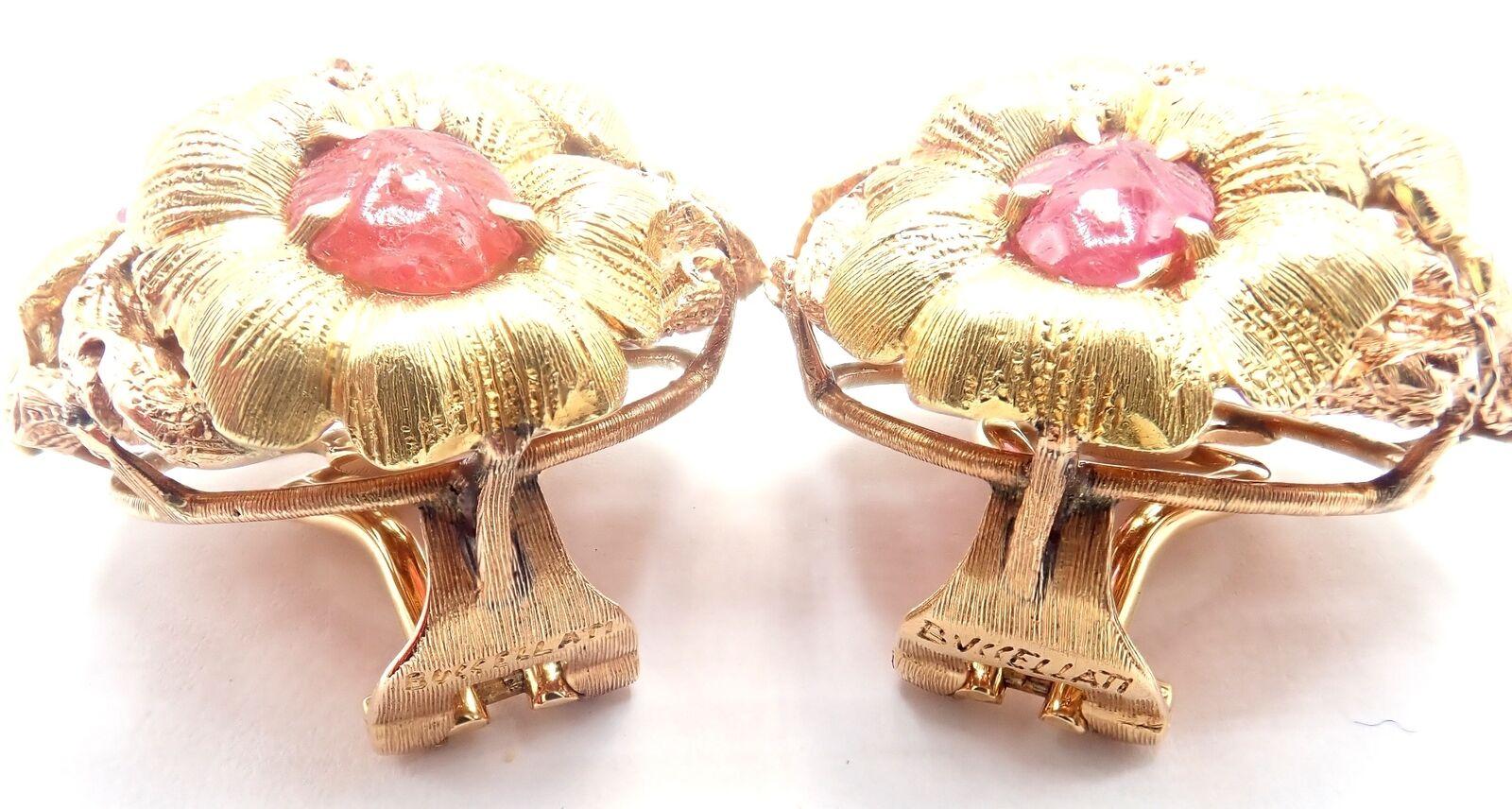 Vintage Buccellati Carved Ruby Flower Yellow Gold Earring For Sale 4