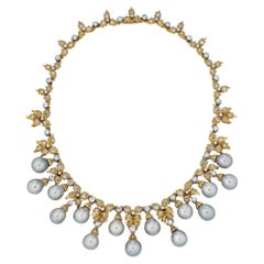Vintage Buccellati Diamond and Cultured Pearl Necklace in 18K Gold