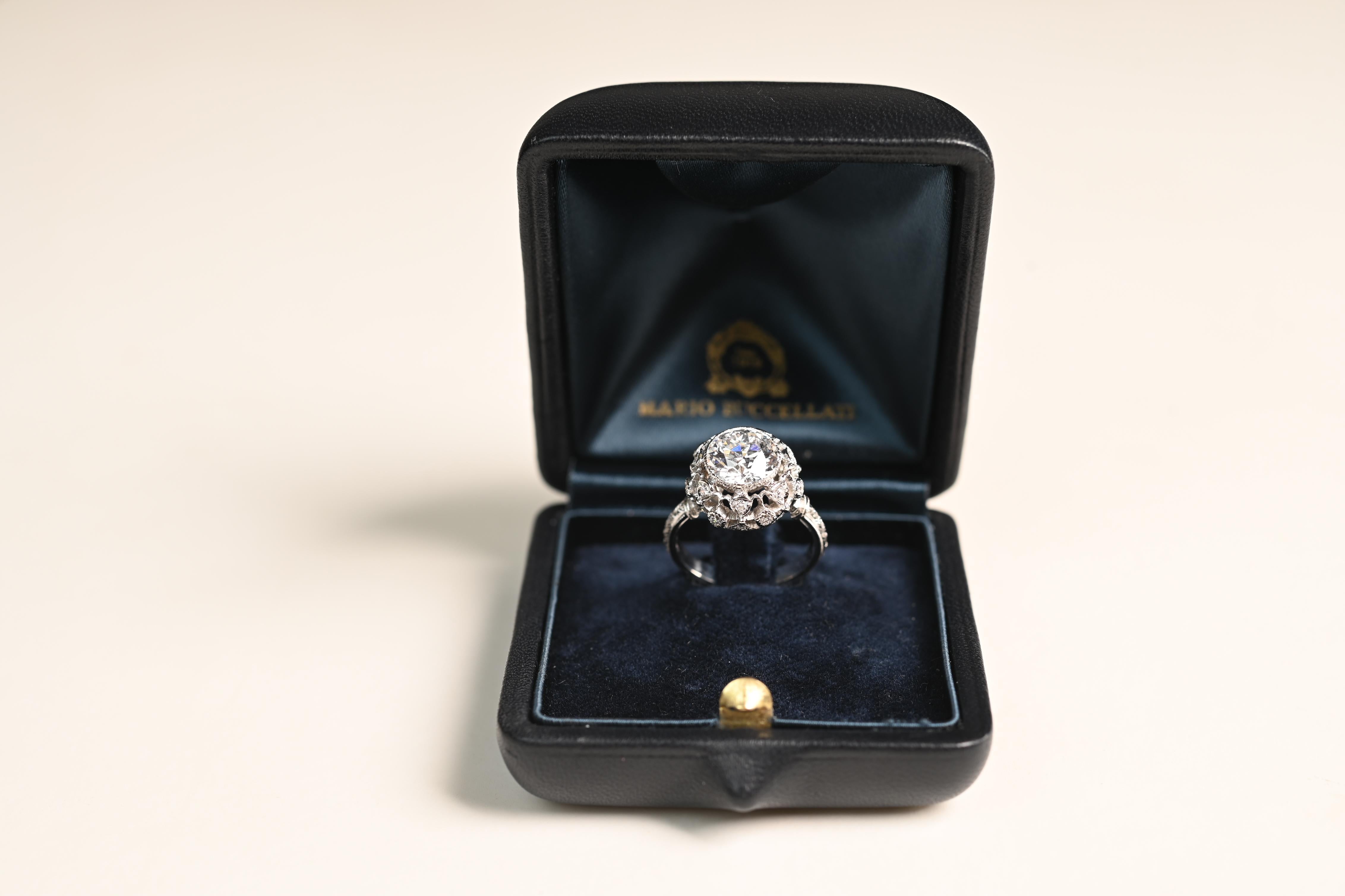 Retro Vintage Buccellati Diamond Engagement Ring (GIA Approx. 2.20-Carats), Platinum For Sale