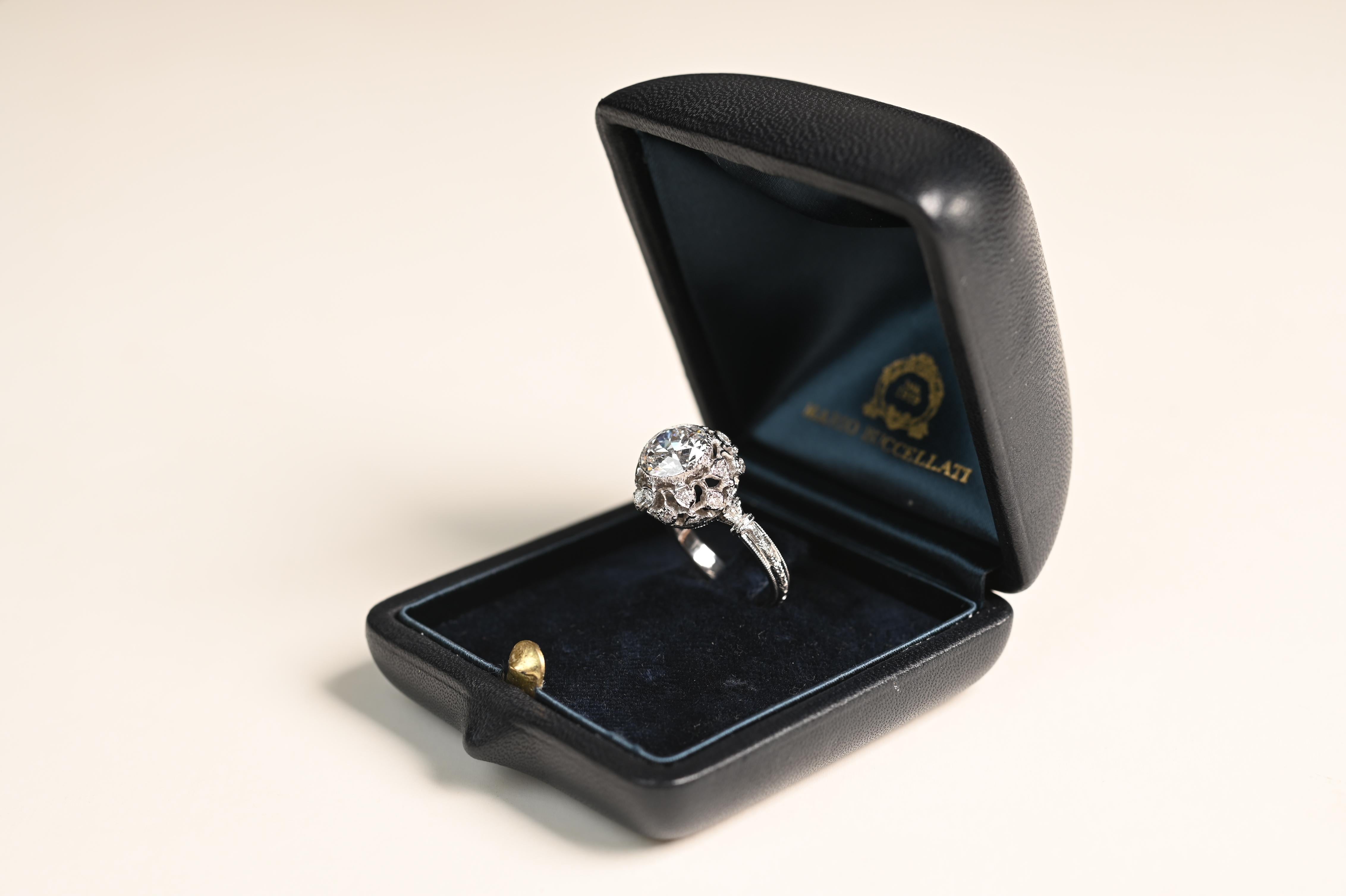 Old European Cut Vintage Buccellati Diamond Engagement Ring (GIA Approx. 2.20-Carats), Platinum For Sale