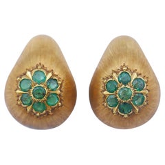 Vintage Buccellati Emerald 18k Gold Earrings Italy