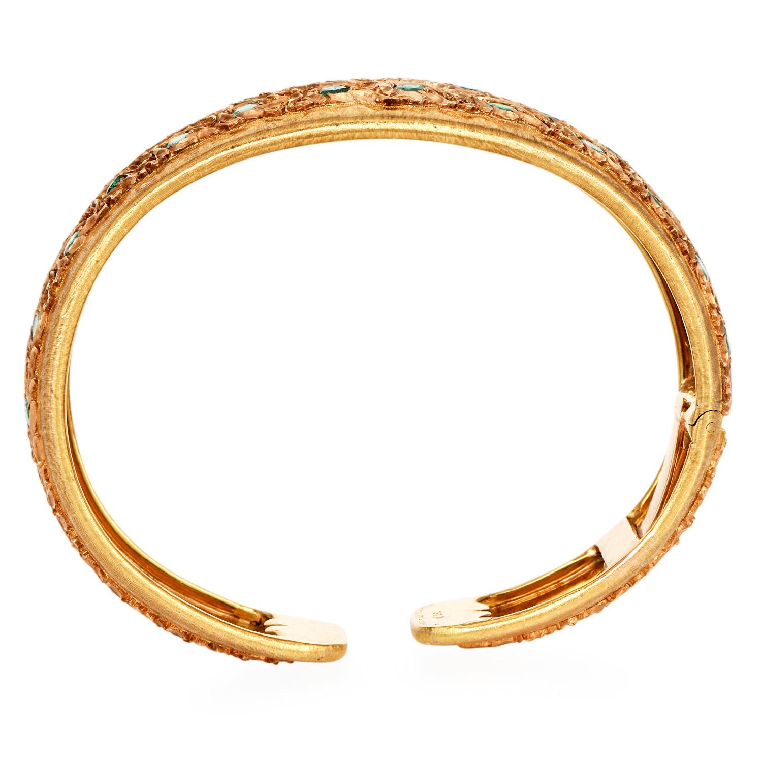 Vintage Buccellati Emerald & Diamond Macri Bangle Bracelet For Sale 1