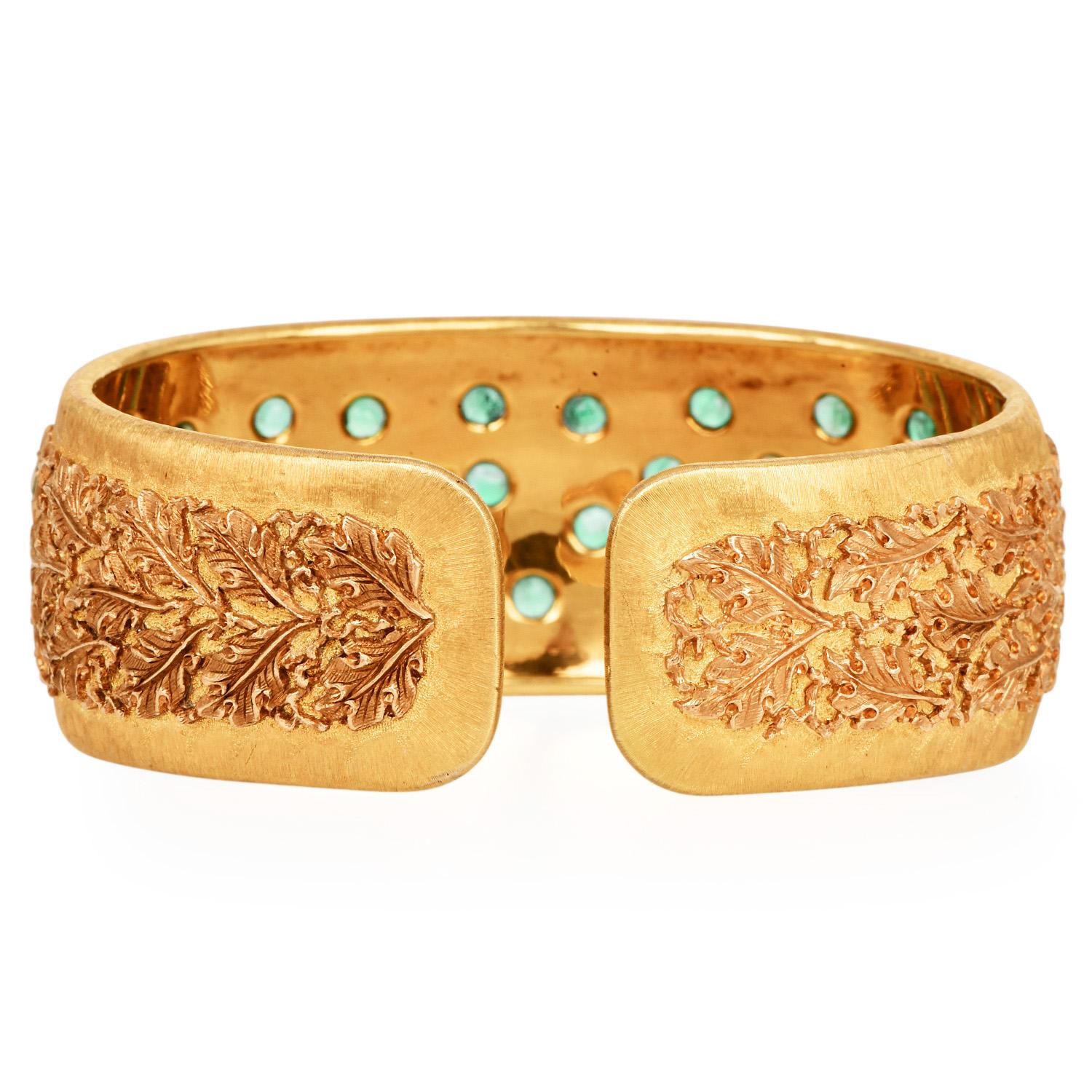 Vintage Buccellati Emerald & Diamond Macri Bangle Bracelet For Sale 2