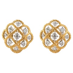 Vintage Buccellati Etoilee 18K Yellow & White Gold Diamond Rope Clip on Earrings