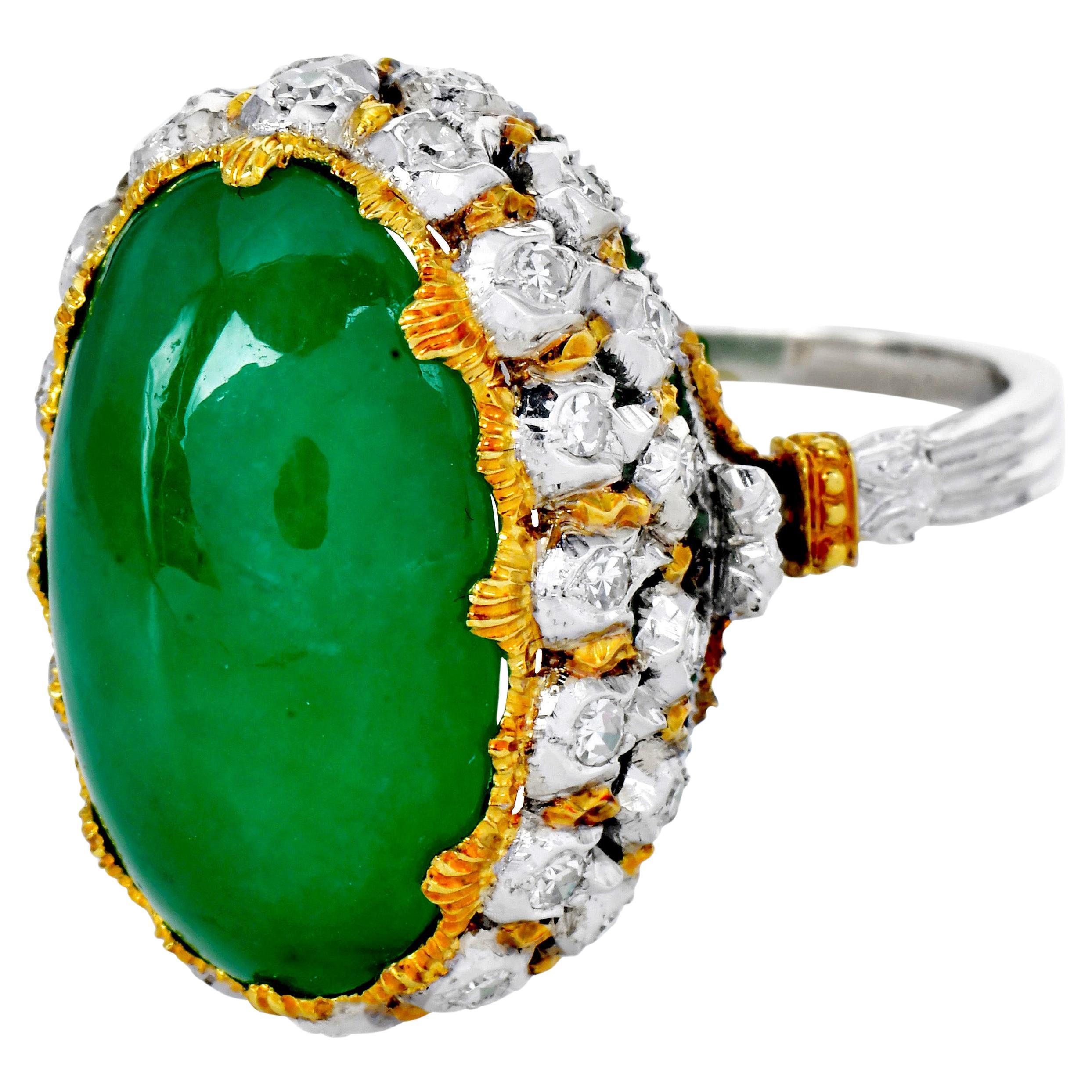 Vintage Buccellati Fei Cui Jadeite Diamond 18K Gold Ring