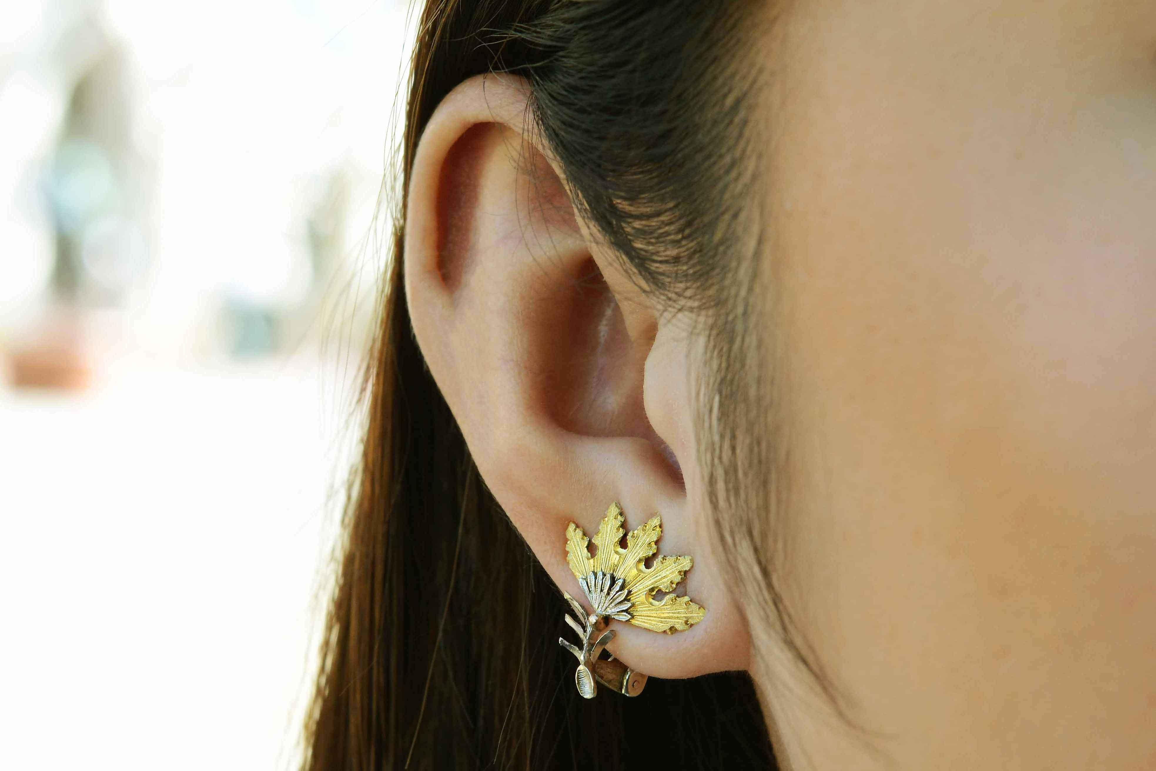 Contemporary Vintage Buccellati Foglia Cardo 18k Gold Leaf Earrings