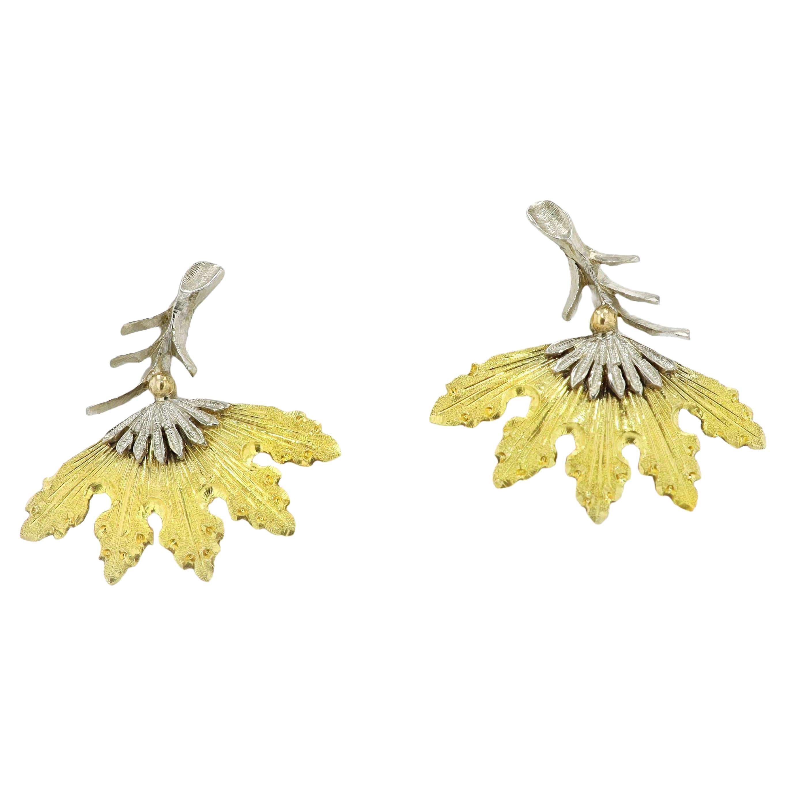 Vintage Buccellati Foglia Cardo 18k Gold Leaf Earrings