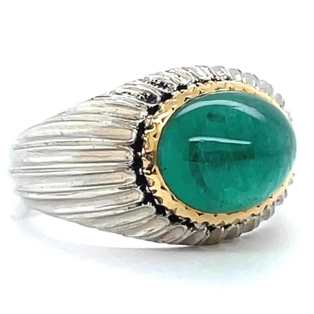 Women's or Men's Vintage Buccellati GIA 4.90 Carat Zambian Emerald Cabochon 18 Karat Gold Ring