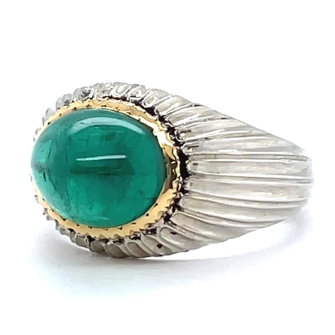 Vintage Buccellati GIA 4.90 Carat Zambian Emerald Cabochon 18 Karat Gold Ring 1