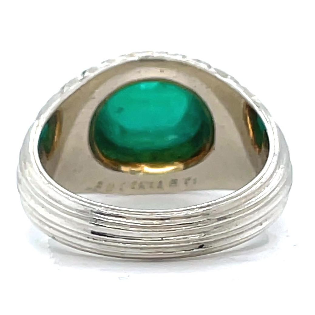 Vintage Buccellati GIA 4.90 Carat Zambian Emerald Cabochon 18 Karat Gold Ring 2