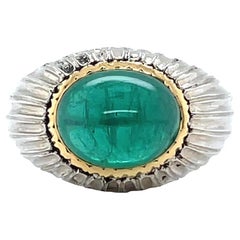 Vintage Buccellati GIA 4.90 Carat Zambian Emerald Cabochon 18 Karat Gold Ring
