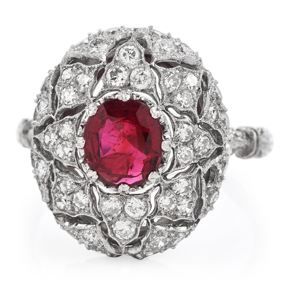 Perfection is the word to describe this detailed Vintage Buccellati

Ruby and Diamond  Ring with an approx. total weight of 5.5 grams.

Master crafted in solid Platinum, adorned with Vibrant Genuine Natural Red Ruby round-cut, prong-set with an