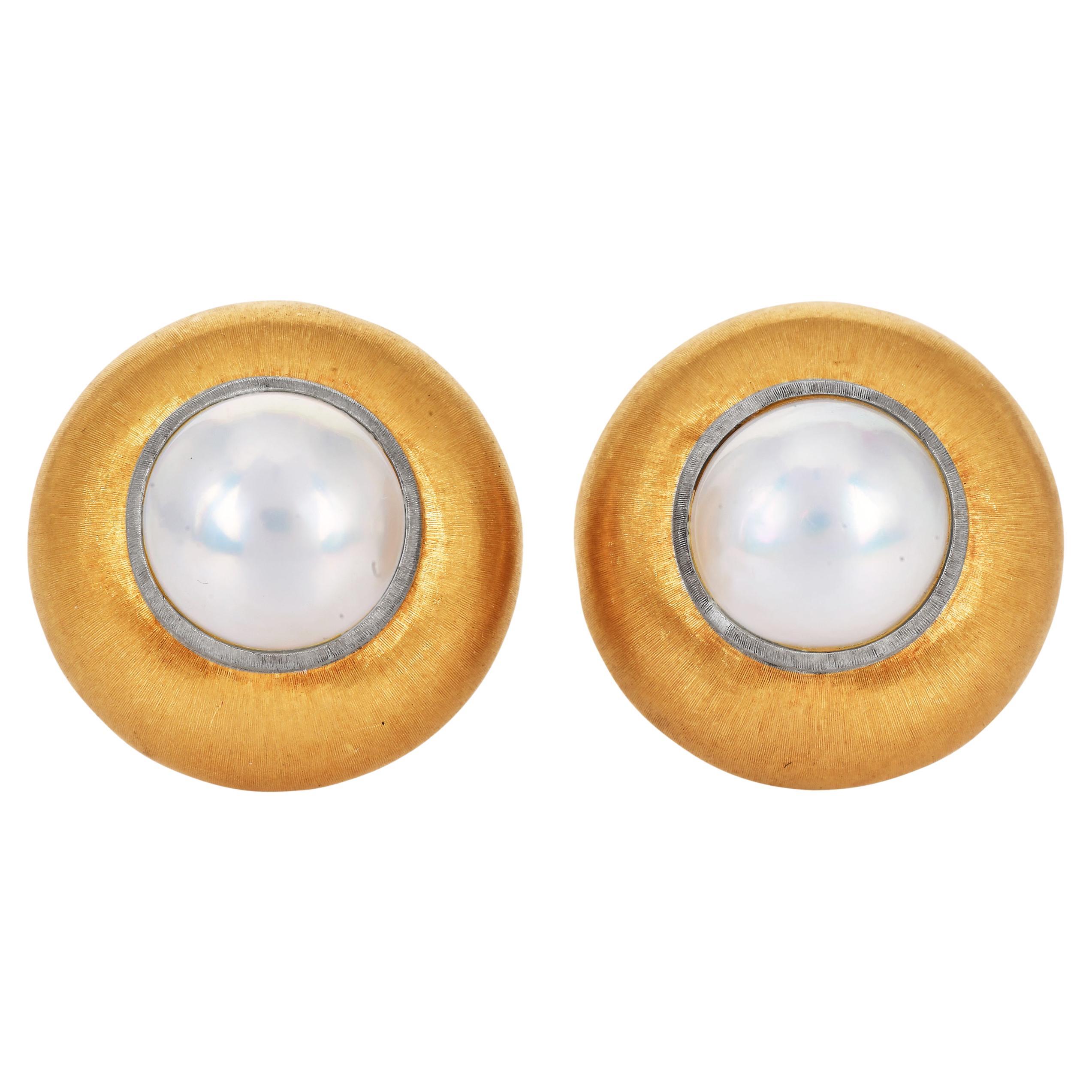 Vintage Buccellati Große Perlen-Ohrstecker - 18K Gelbgold im Angebot