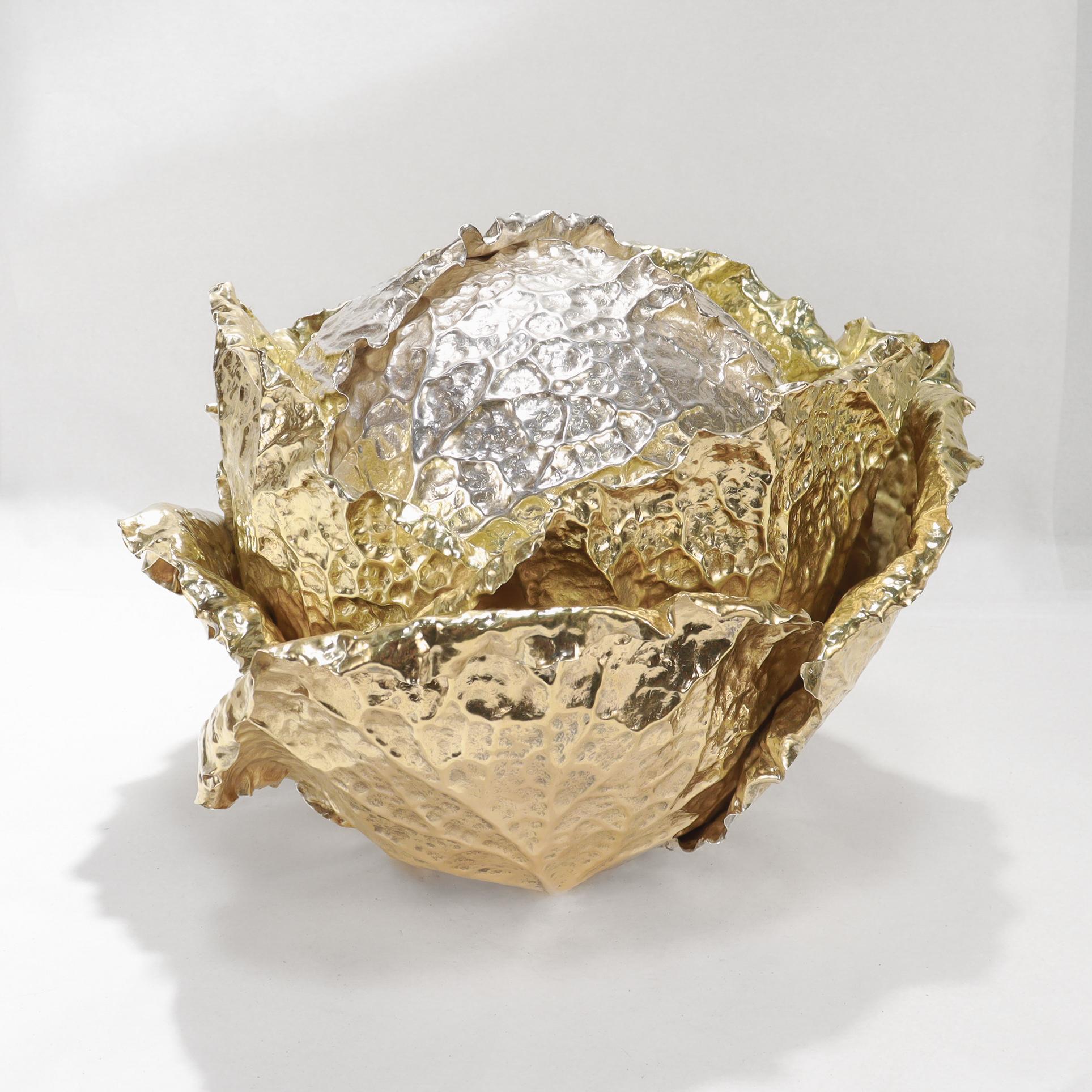 Moderne Vintage Buccellati Parcel Gilt Sterling Silver Figural Cabbage Centerpiece en vente