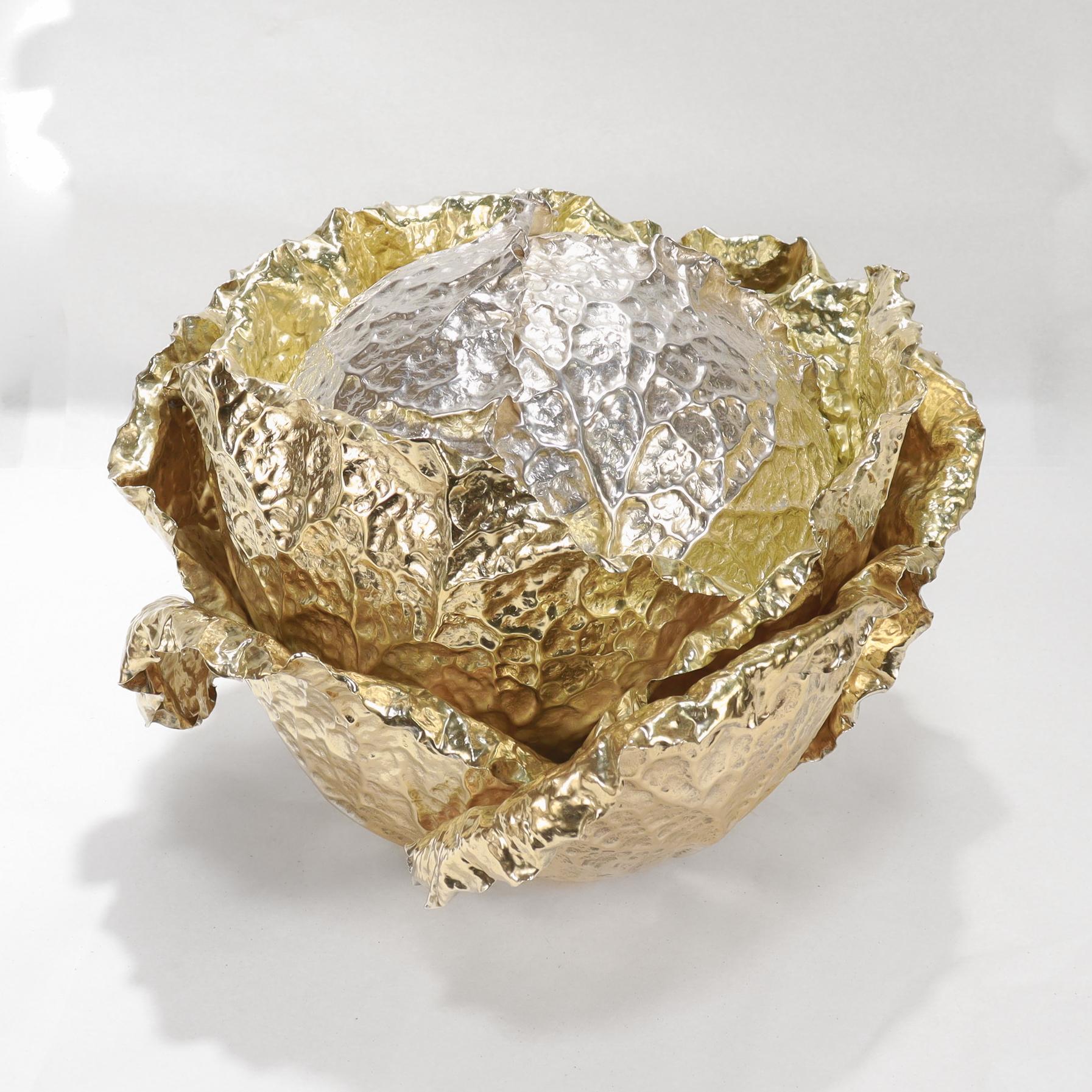 italien Vintage Buccellati Parcel Gilt Sterling Silver Figural Cabbage Centerpiece en vente