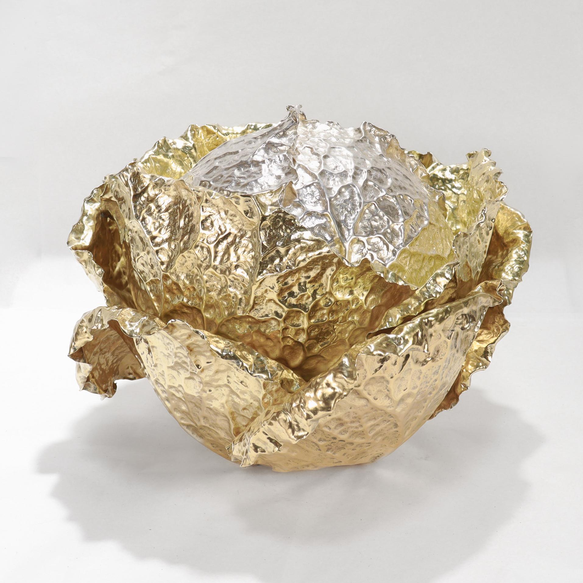 Doré Vintage Buccellati Parcel Gilt Sterling Silver Figural Cabbage Centerpiece en vente