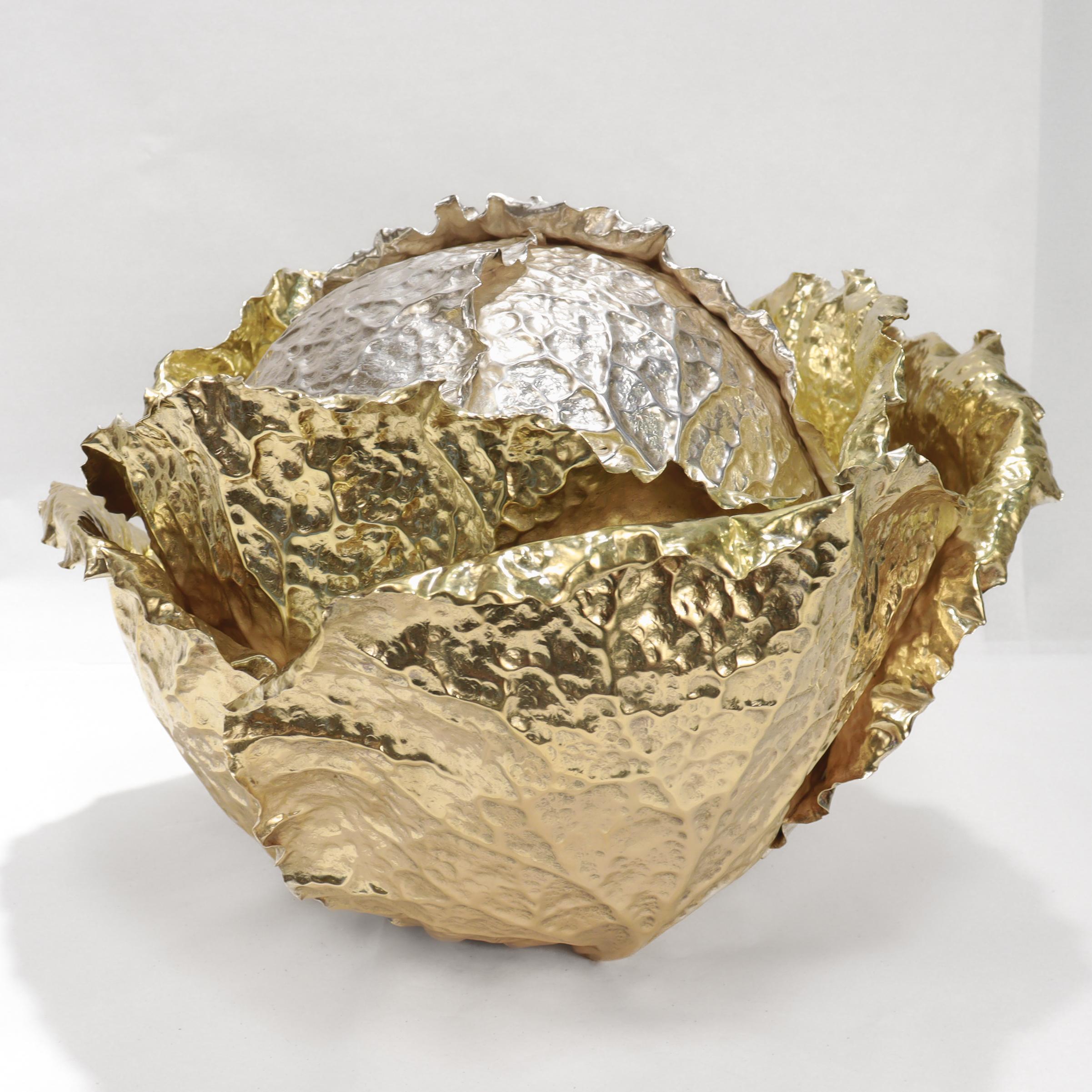 20ième siècle Vintage Buccellati Parcel Gilt Sterling Silver Figural Cabbage Centerpiece en vente