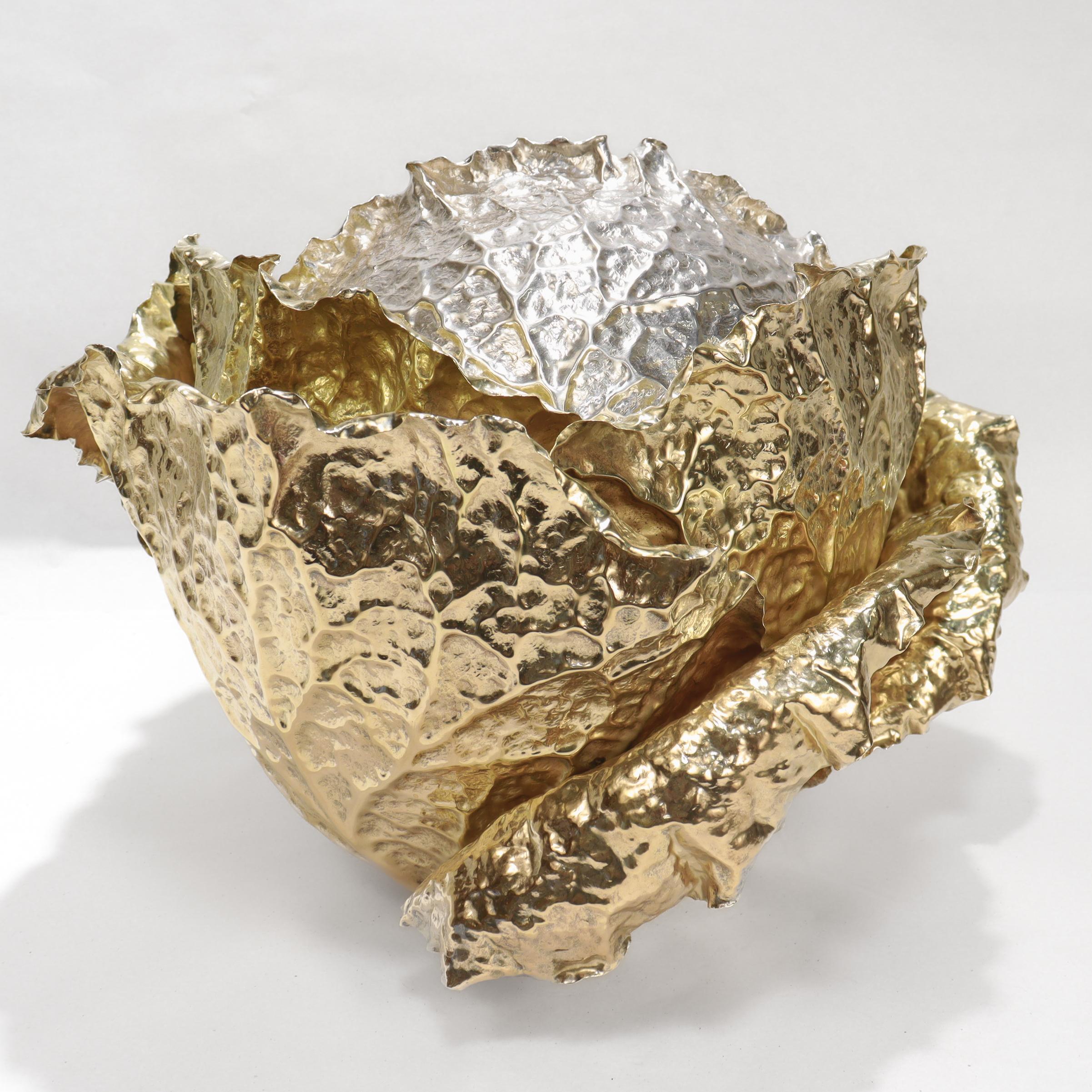 Argent sterling Vintage Buccellati Parcel Gilt Sterling Silver Figural Cabbage Centerpiece en vente