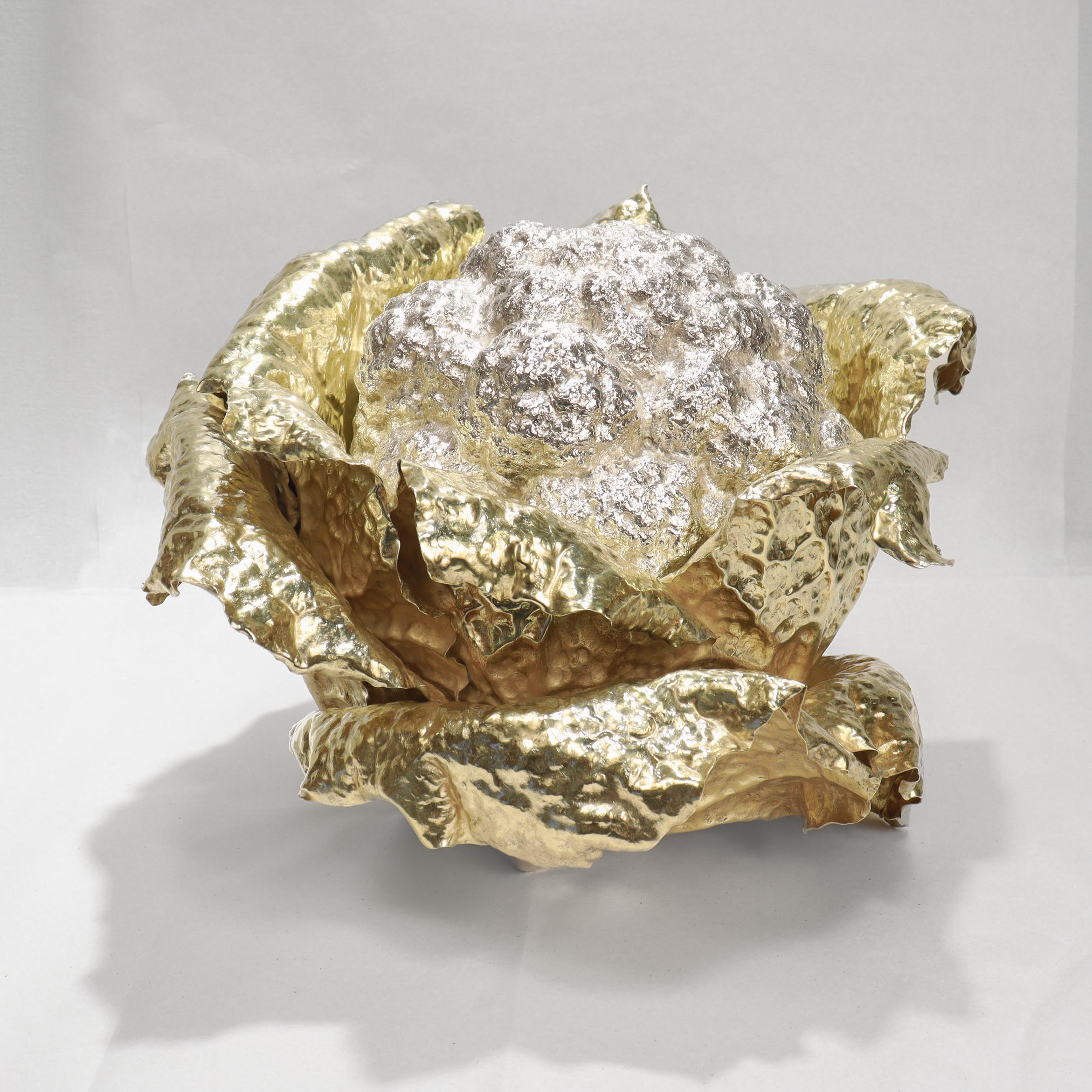 Modern Vintage Buccellati Parcel Gilt Sterling Silver Figural Cauliflower Centerpiece For Sale