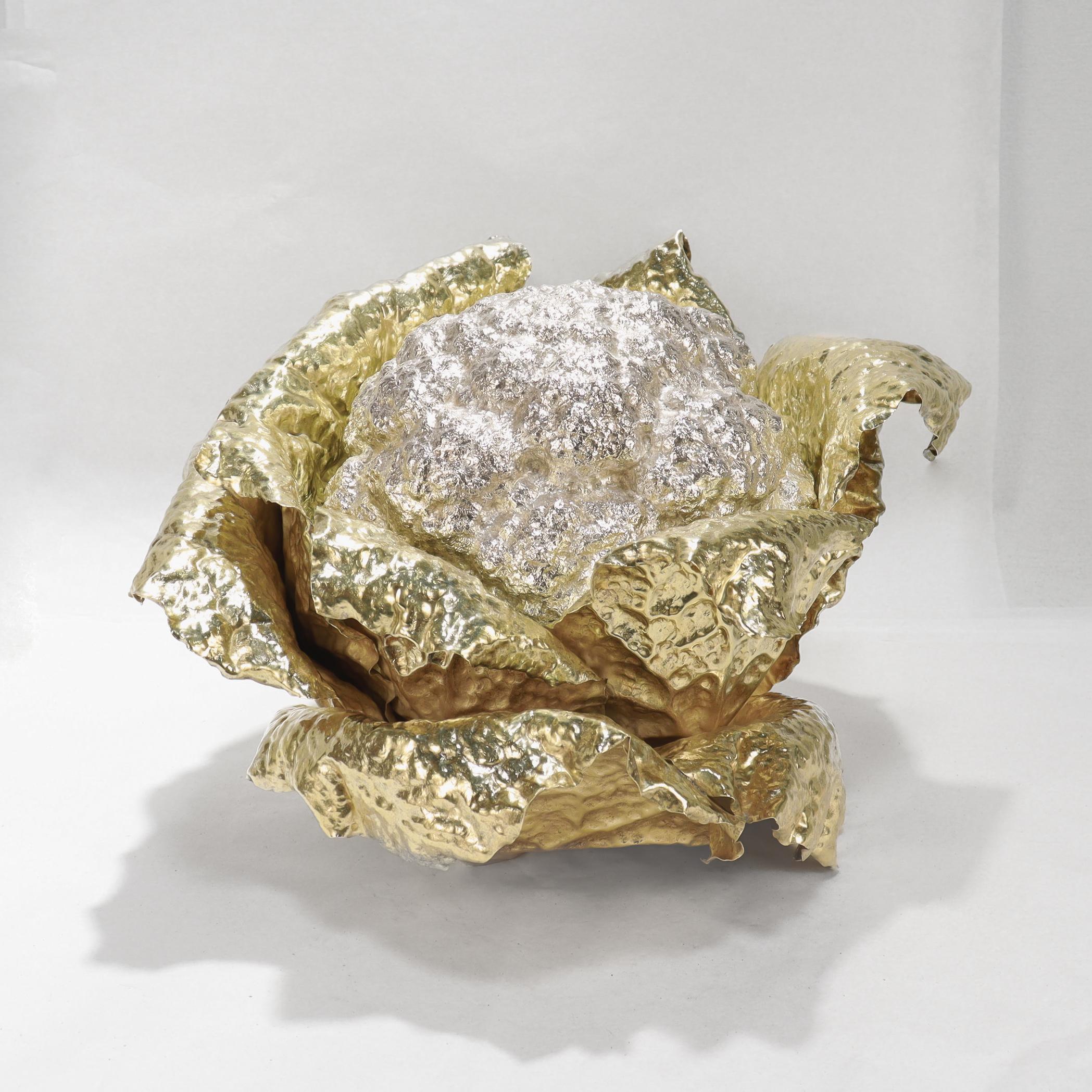 Italian Vintage Buccellati Parcel Gilt Sterling Silver Figural Cauliflower Centerpiece For Sale