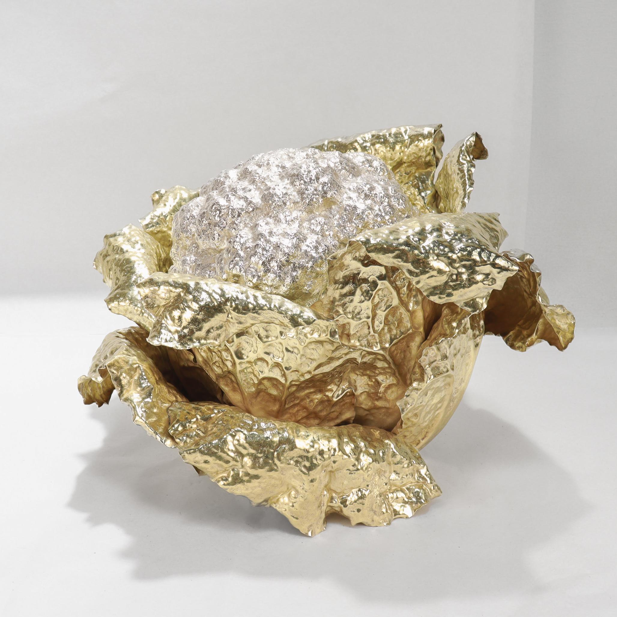 Vintage Buccellati Parcel Gilt Sterling Silver Figural Cauliflower Centerpiece In Good Condition For Sale In Philadelphia, PA