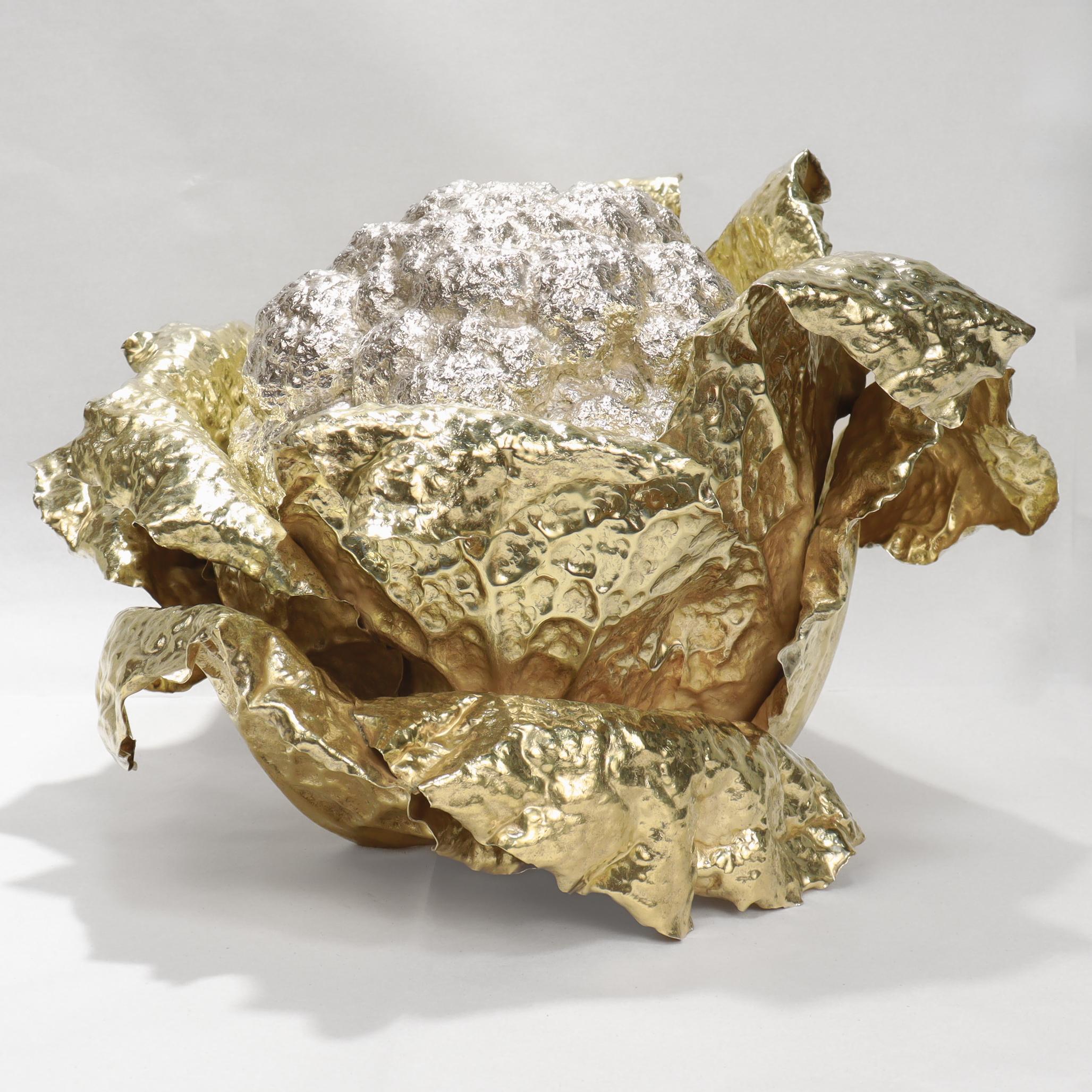 20th Century Vintage Buccellati Parcel Gilt Sterling Silver Figural Cauliflower Centerpiece For Sale