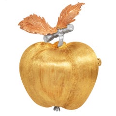 Vintage Buccellati Rigato 18K Three-Tone Gold Apple Brooch Pin