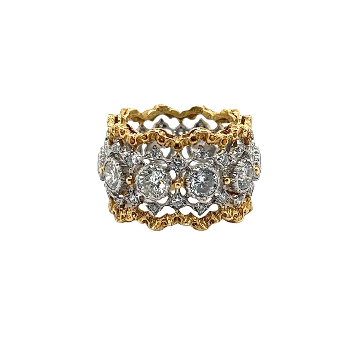 Vintage Buccellati Rombi Eternelle 18k Diamond Open Work Wide Band Ring 2.51 Ct. In Excellent Condition In MIAMI, FL