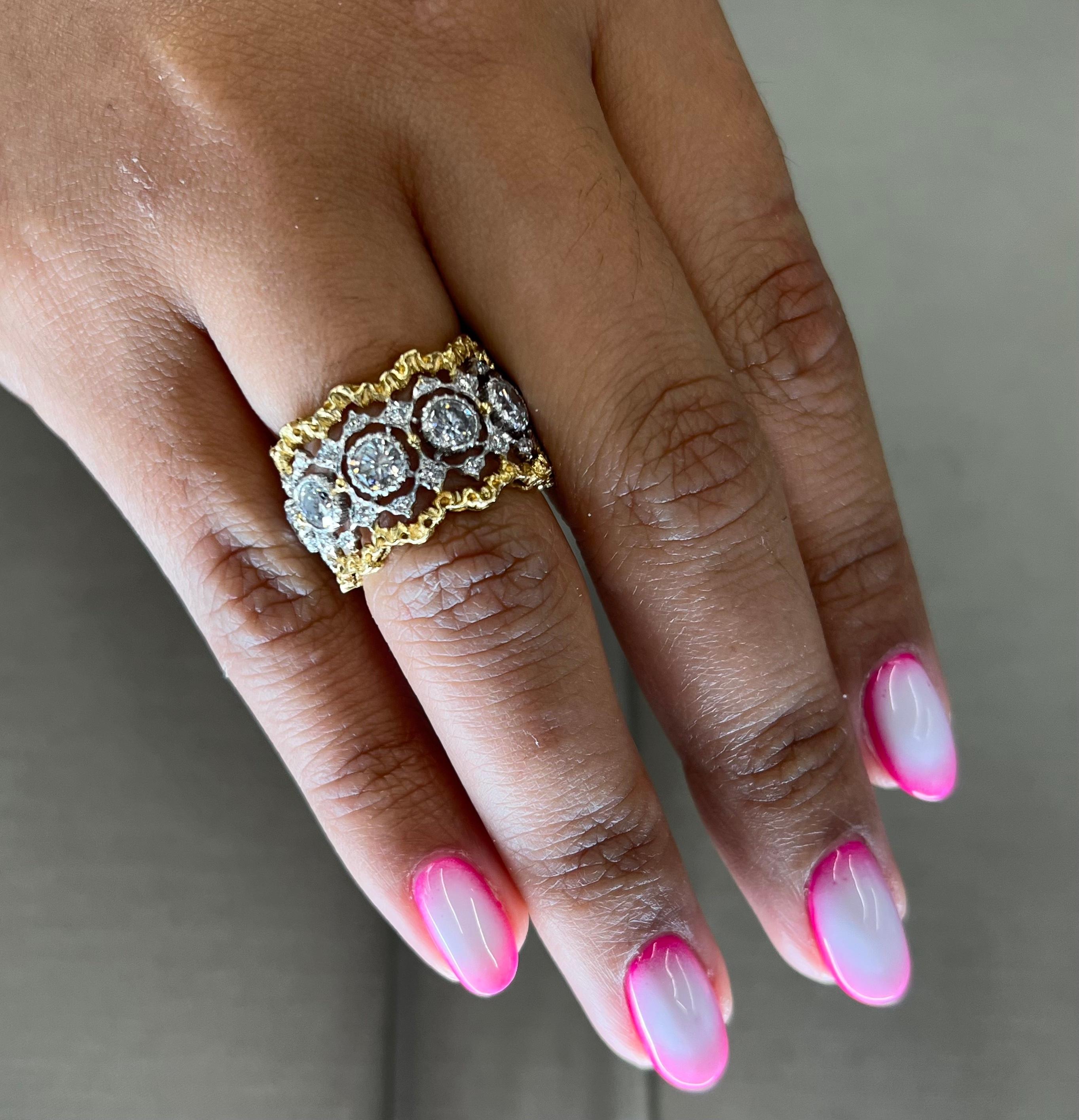 Vintage Buccellati Rombi Eternelle 18k Diamond Open Work Wide Band Ring 2.51 Ct. In Excellent Condition In MIAMI, FL