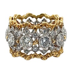 Vintage Buccellati Rombi Eternelle 18k Diamant Offener Arbeitsbreiter breiter Bandring 2,51 Karat.