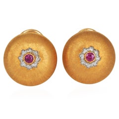 Vintage Buccellati Ruby 18K Gold Dome Button Clip-On Earrings